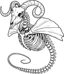Monochrome Gothic Fantasy Art: Dead Draconic Beast Outline