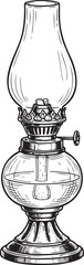 Vintage Kerosene Lamp: Detailed Oil Lantern Hand-Drawn Engraving Style