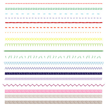 Seamless hand sewing stitch embroidery brush vector illustrator set