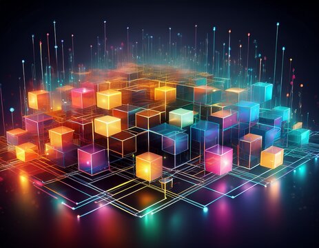abstract colorful cubes network connection data visualization - Powered by Adobe