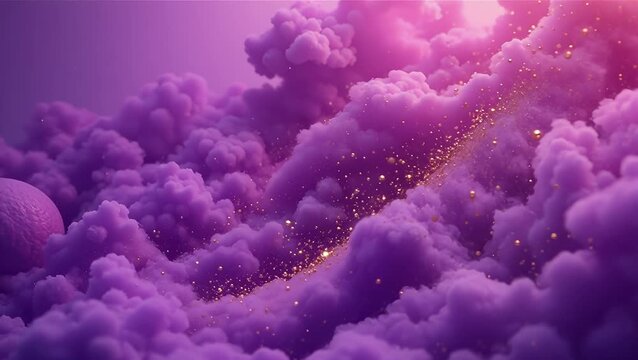 Ethereal Purple Clouds with Sparkling Gold Particles for a Dreamy Atmosphere