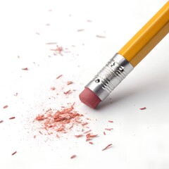 Pencil eraser removing mistakes on a white background