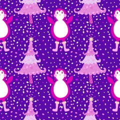 Christmas animals seamless penguin pattern for wrapping paper and fabrics and kids print