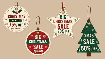 Stunning collection of vintage Christmas sale tags and discount labels perfect for holiday marketing promotions and retail advertising campaigns