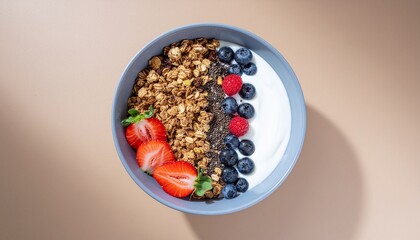 Healthy yogurt bowl with granola and berries