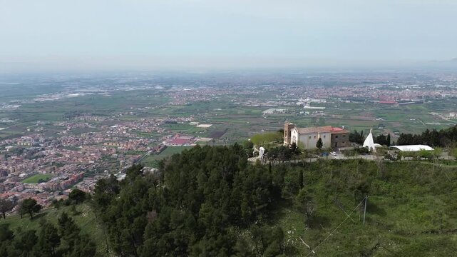 aerial view of San Michele Sanctuary Cathedral in Caserta from the mountaintop blending nature&rsquo;s serenity with spiritual grandeur