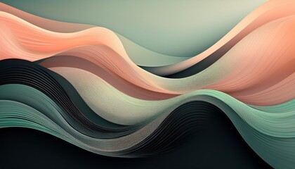 minimalist futuristic abstract waves with flowing black and soft pastel gradients in peach and green a sleek and calming design ideal for backgrounds banners or digital art