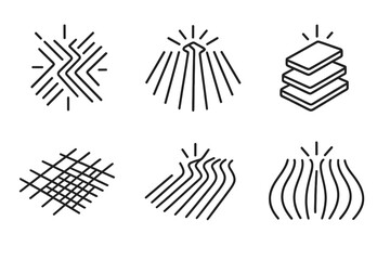 Shimmering Trench Patterns. Line vector icons of a shimmering trench pattern: radiant linear grooves, glowing channel outlines,