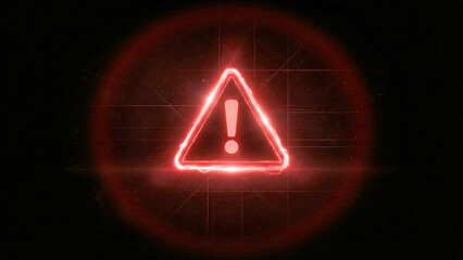 赤い警告アイコンがきらめき、デジタルコードの雨がさらさら流れるサイバー空間を表現。危機感と未来への強さや回復力を感じさせ、セキュリティ関連の広告