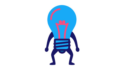 Anthropomorphic Blue Light Bulb Character with Pink Filament Standing Against a Black Background
