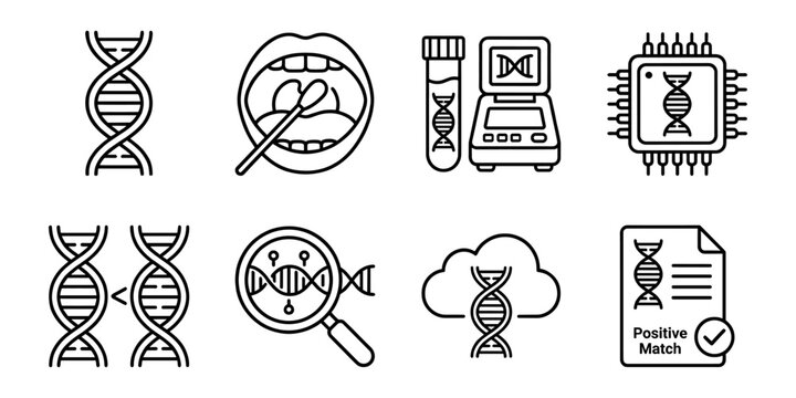 DNA testing and genetic engineering line icons set