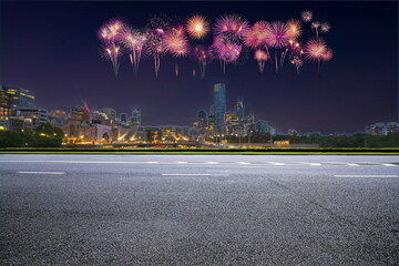 fireworks in the city night road landscape outdoor cityscape celebration hoilday happy new year

