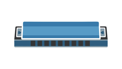 Blue Harmonica Musical Instrument Isolated on Black Background with Clean White Outline Showing Metal Casing and Reed Plate Detail Representing Blues Music and Folk Genres