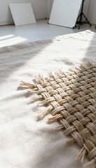 Handwoven Natural Fiber Sample on Neutral Textile Surface