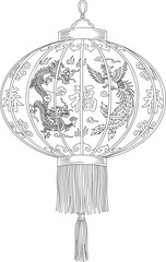 Traditional Chinese Lantern with Phoenix and Dragon