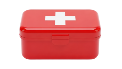 Isolated small first aid kit box, clean red cross symbol, white backdrop