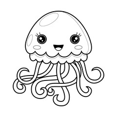 Cute Cartoon Jellyfish Outline Illustration, Simple Vector Sea Creature Drawing for Kids&rsquo; Coloring Pages, Printable Worksheets, and Children&rsquo;s Educational Activities.