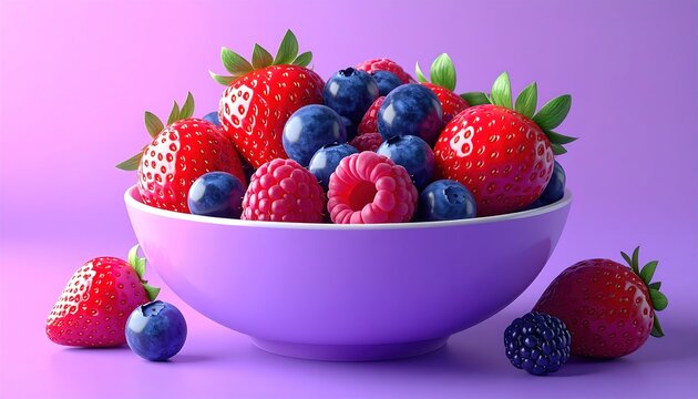 Vibrant mixed berries are presented artfully in a solid colored bowl upon a complementary backdrop