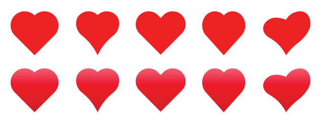 Red heart icons set