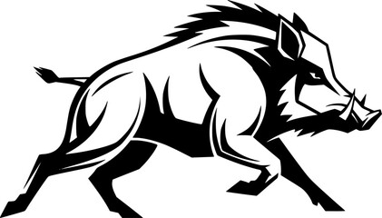 Fototapeta premium Dynamic black and white illustration of a running wild boar with artistic flair 