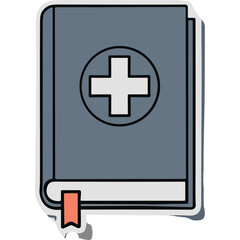 Obraz premium Closed Hardcover Book With Medical Symbol On Cover And Ribbon Bookmark Isolated On White Background