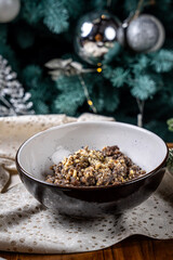 Christmas kutia with nuts in festive setting