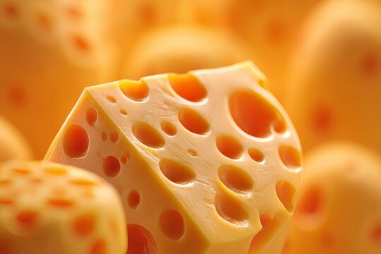 Delicious Swiss Cheese Piece with Holes on a Wooden Board, Perfect for Gourmet Dishes and Snacks