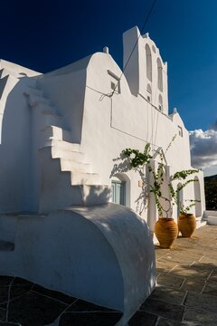 Typical whitewashed greek church in Artemonas village on the island of Sifnos in the Cyclades