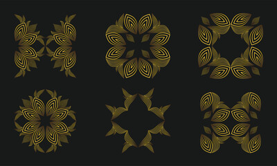 Luxury Gold Line Ornament Collection on Dark Background