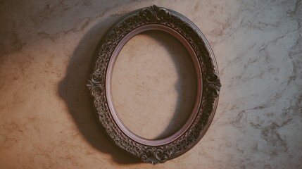 A black framed oval sits on a marble surface