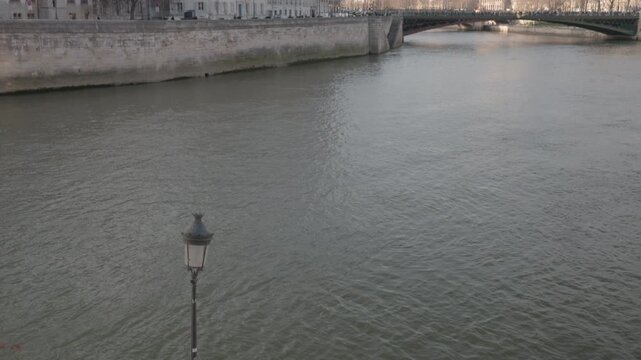 Paris France Riverbank Lanterne Over Water With &Icirc;le Saint-Louis and Blue Sky
