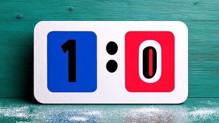 A white and blue square with a red square in the middle with the numbers 1 and 0 on it