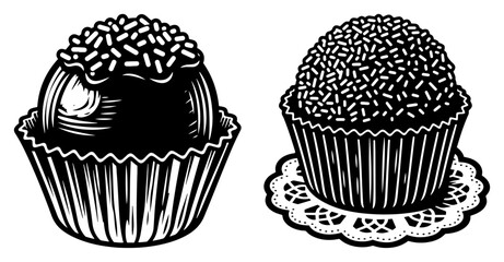 Traditional Brazilian brigadeiro and chocolate truffle sweet dessert sketch vector illustration