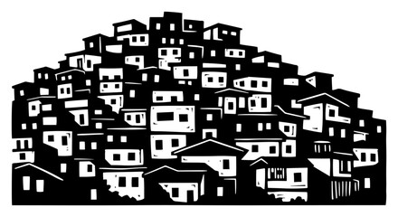 Favela slum community housing on hill silhouette vector illustration