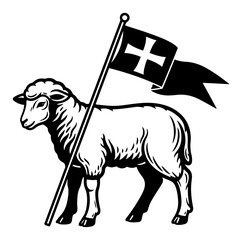 Paschal Lamb of God holding flag with cross vector religious symbol illustration