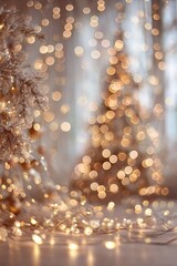 A Beautifully Decorated Space Filled with Twinkling Lights and a Glowing Christmas Tree in the Background