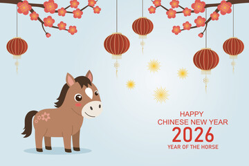 2026 Chinese New Year of the horse greeting card with cute horse design vector illustration