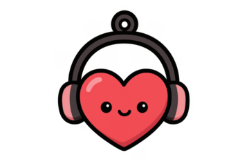 Cute heart character listening music with headphones