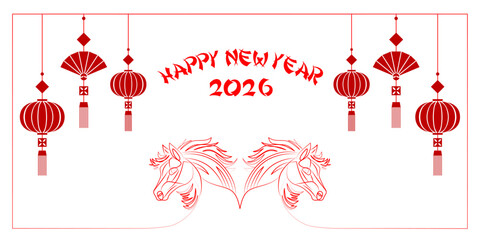 Chinese New Year frame. Year of the horse border vector EPS 10