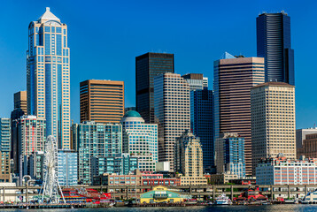 The Seattle Washington skyline from the waters of Puget Sound
