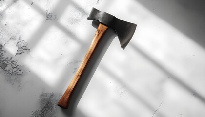 Axe with wooden handle, suitable for outdoor, camping, survival, woodworking, or construction themes in design projects, websites, social media.
