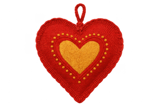 Embroidered red heart ornament with yellow details - Powered by Adobe