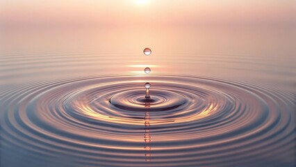 Water drop creates ripples on surface at sunrise
