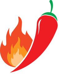 Fiery Chili Pepper: An illustration of a vibrant red chili pepper enveloped in flames, perfect for representing spice, flavor, and culinary creativity.
