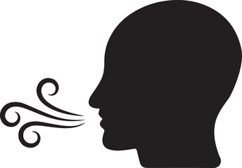 The breath of fresh air: The silhouette of a person exhaling, symbolizing freedom and the act of breathing, and serenity. 