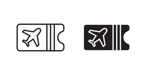 Airline ticket icons, black line art and clipart vector logo