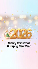 Naklejka premium Christmas and New Year 2026 greeting with golden numbers and festive decorations