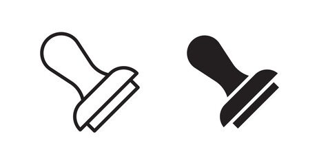 Approval stamp icons, black line art and clipart vector logo