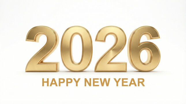 Golden 2026 Happy New Year greeting on a white background