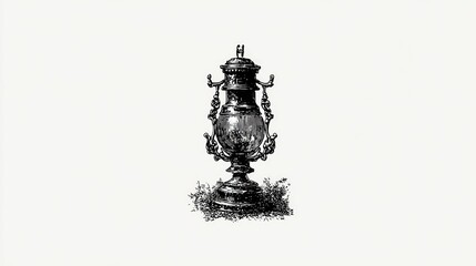 Naklejka premium Vintage ink illustration of an ornate, classical vase with elaborate detailing
